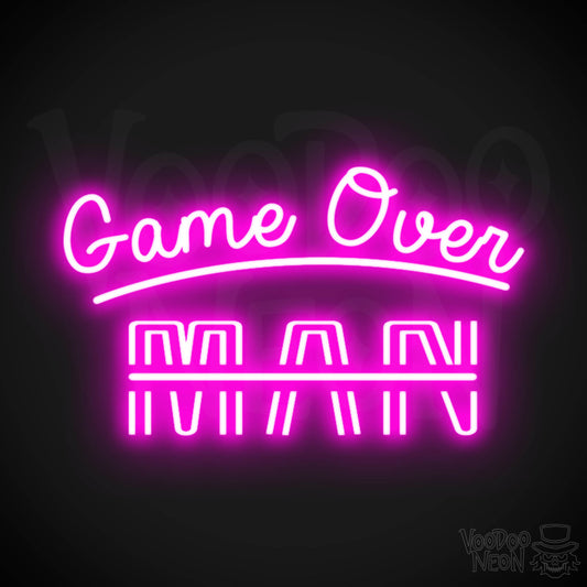Game Over Man Neon Sign - Game Over Man Light Up Sign - Wall Art - Color Pink