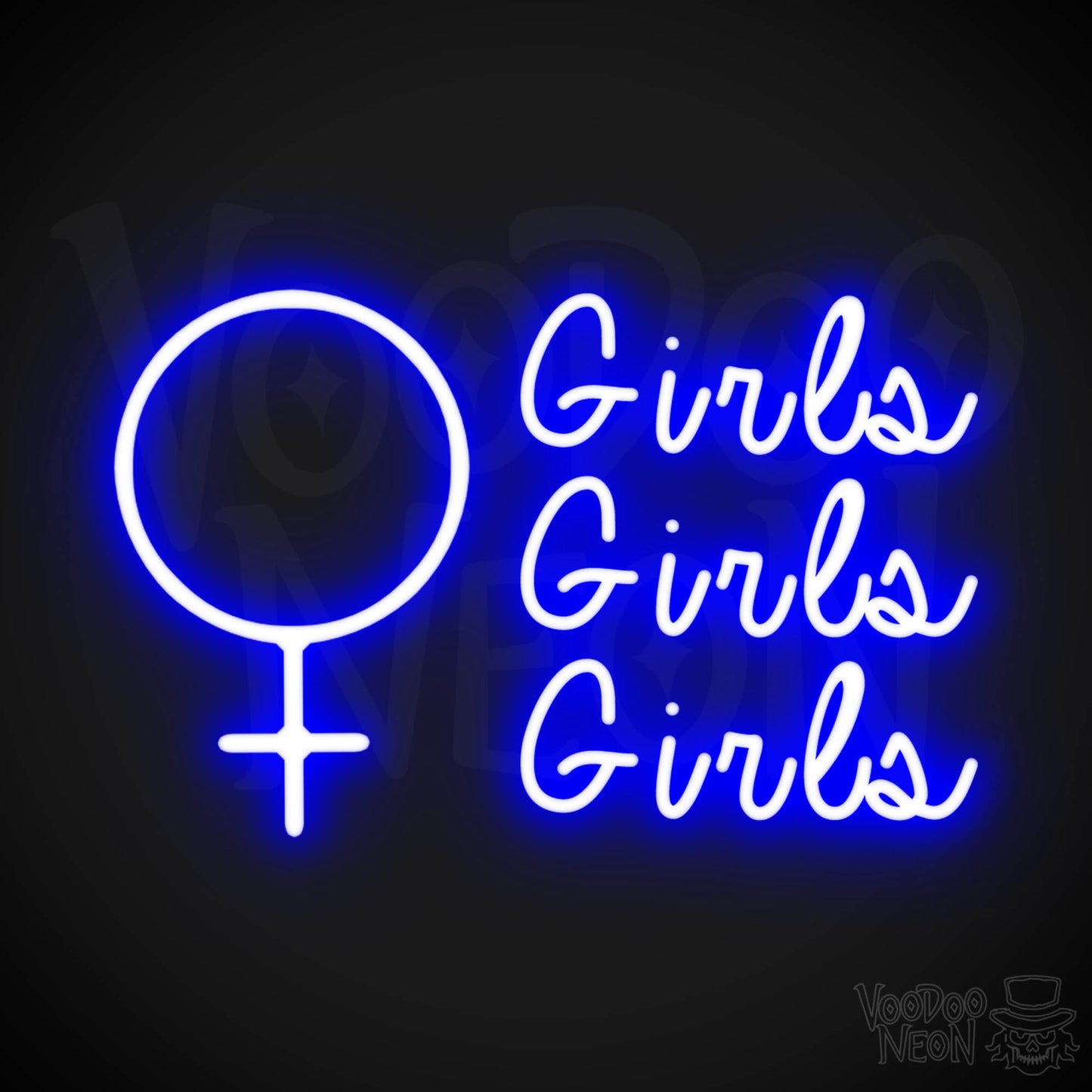 Girls Girls Girls Neon Sign - Neon Girls Girls Girls Sign - Nightclub Wall Art - Color Dark Blue