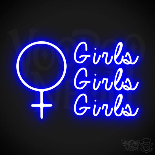 Girls Girls Girls Neon Sign - Neon Girls Girls Girls Sign - Nightclub Wall Art - Color Dark Blue