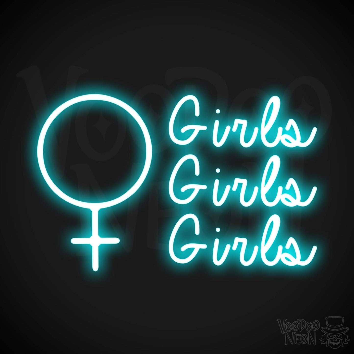 Girls Girls Girls Neon Sign - Neon Girls Girls Girls Sign - Nightclub Wall Art - Color Ice Blue
