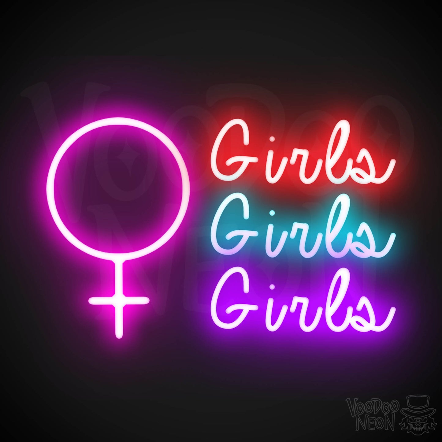 Girls Girls Girls Neon Sign - Neon Girls Girls Girls Sign - Nightclub Wall Art - Color Multi-Color