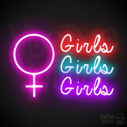 Girls Girls Girls Neon Sign - Neon Girls Girls Girls Sign - Nightclub Wall Art - Color Multi-Color
