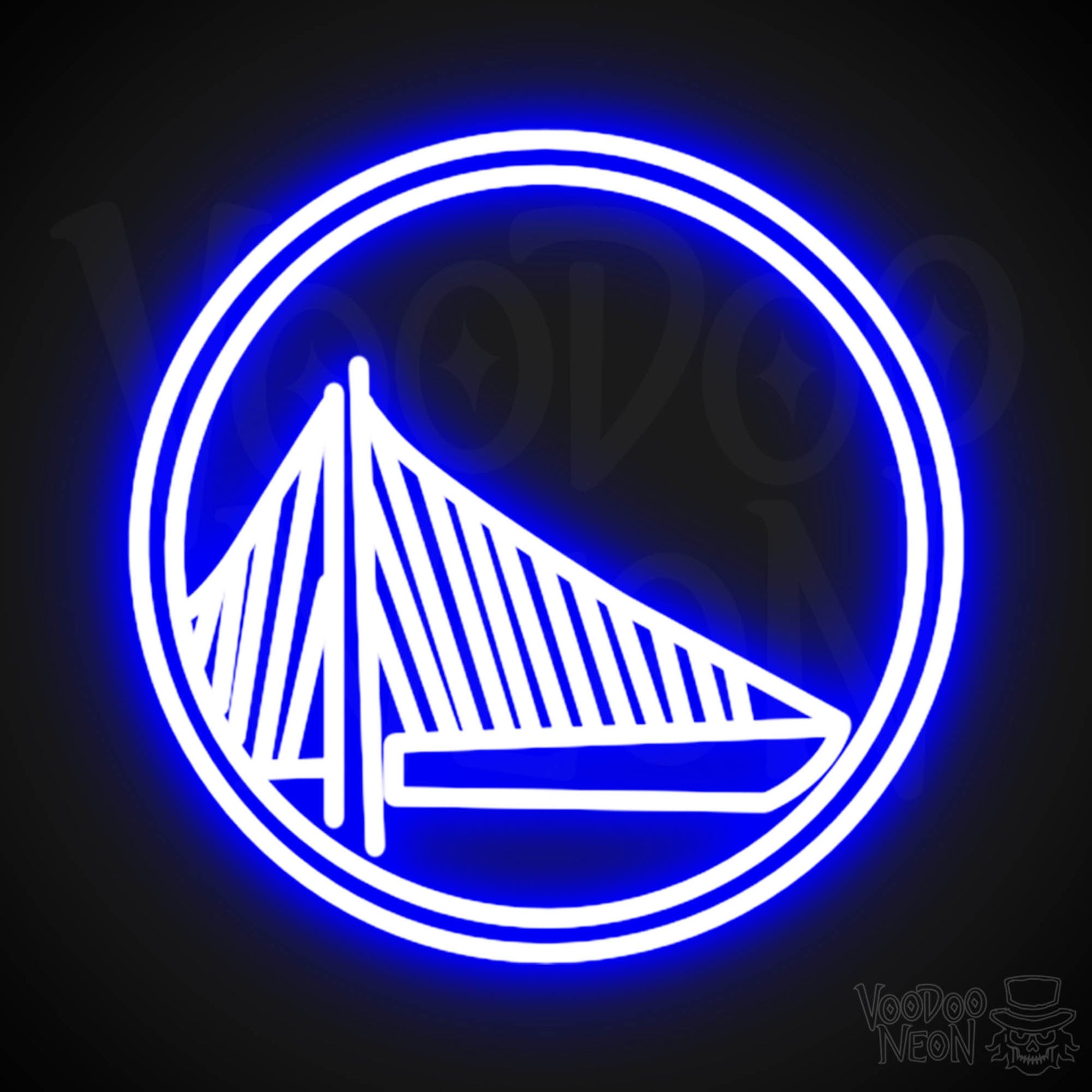 Golden State Warriors Neon Sign - Golden State Warriors Sign - Neon Warriors Logo Wall Art - Color Dark Blue