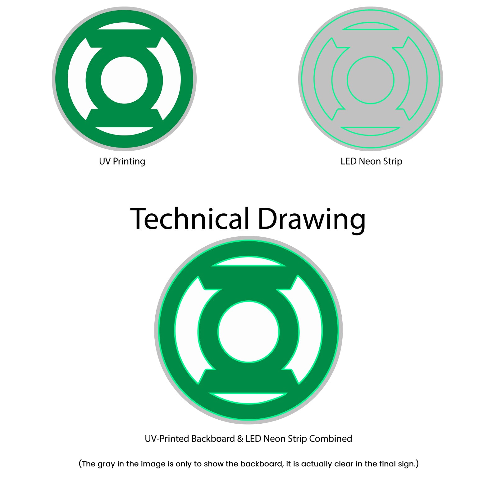 Green Lantern Neon Sign - Technical Drawing