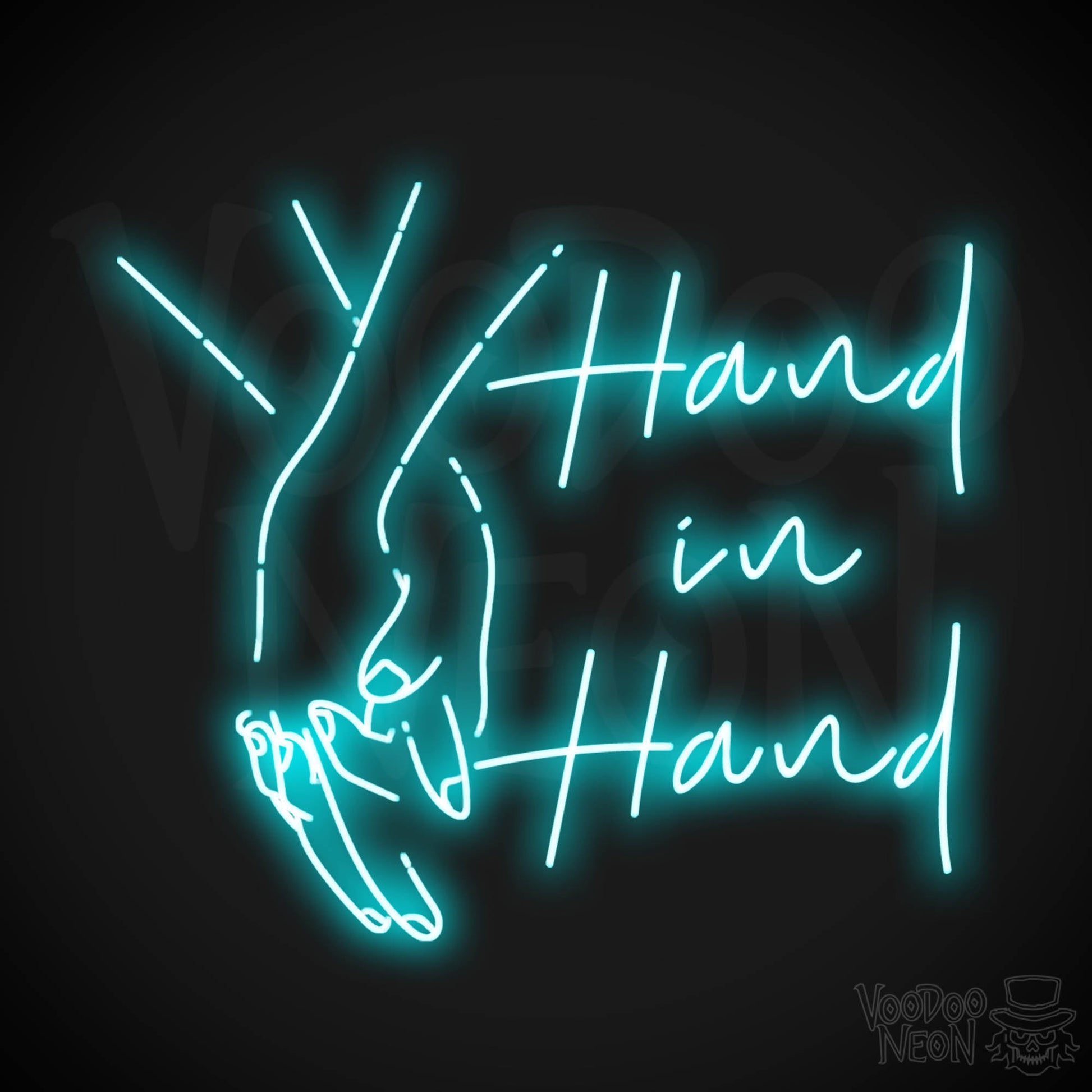 Hand In Hand Neon Sign - Neon Hand in Hand Sign - Color Ice Blue