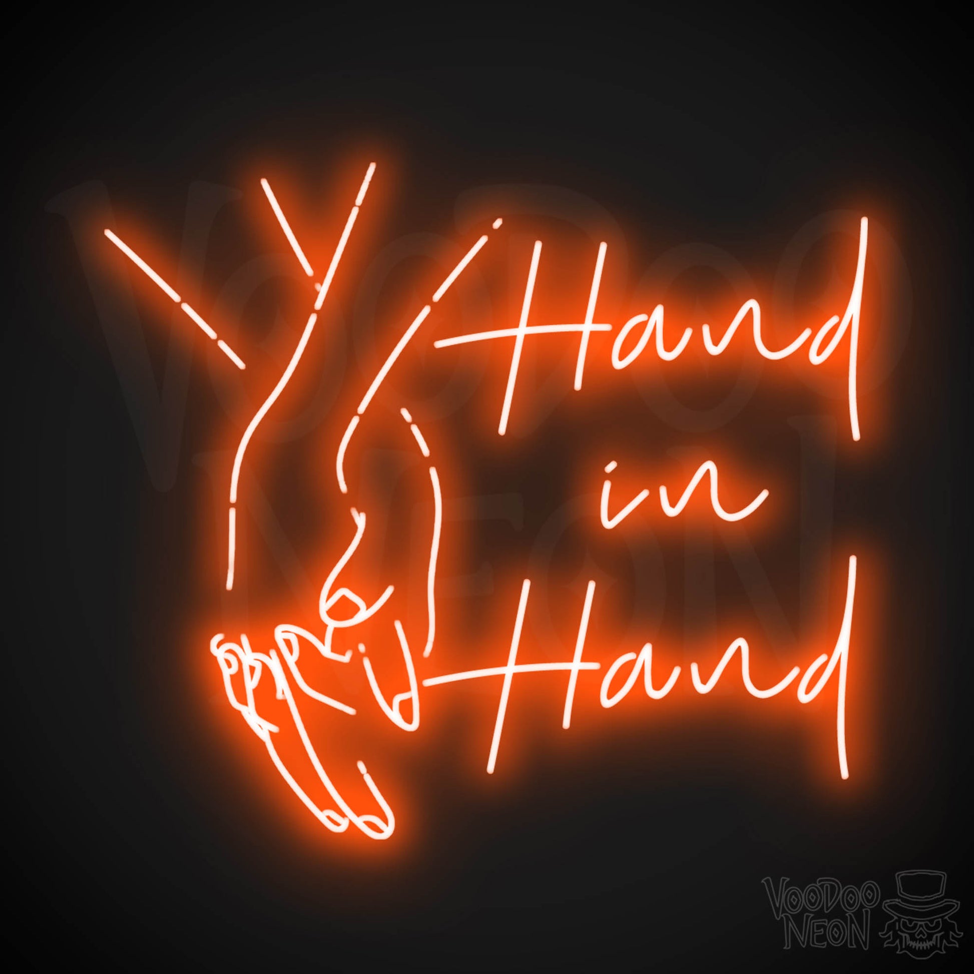 Hand In Hand Neon Sign - Neon Hand in Hand Sign - Color Orange