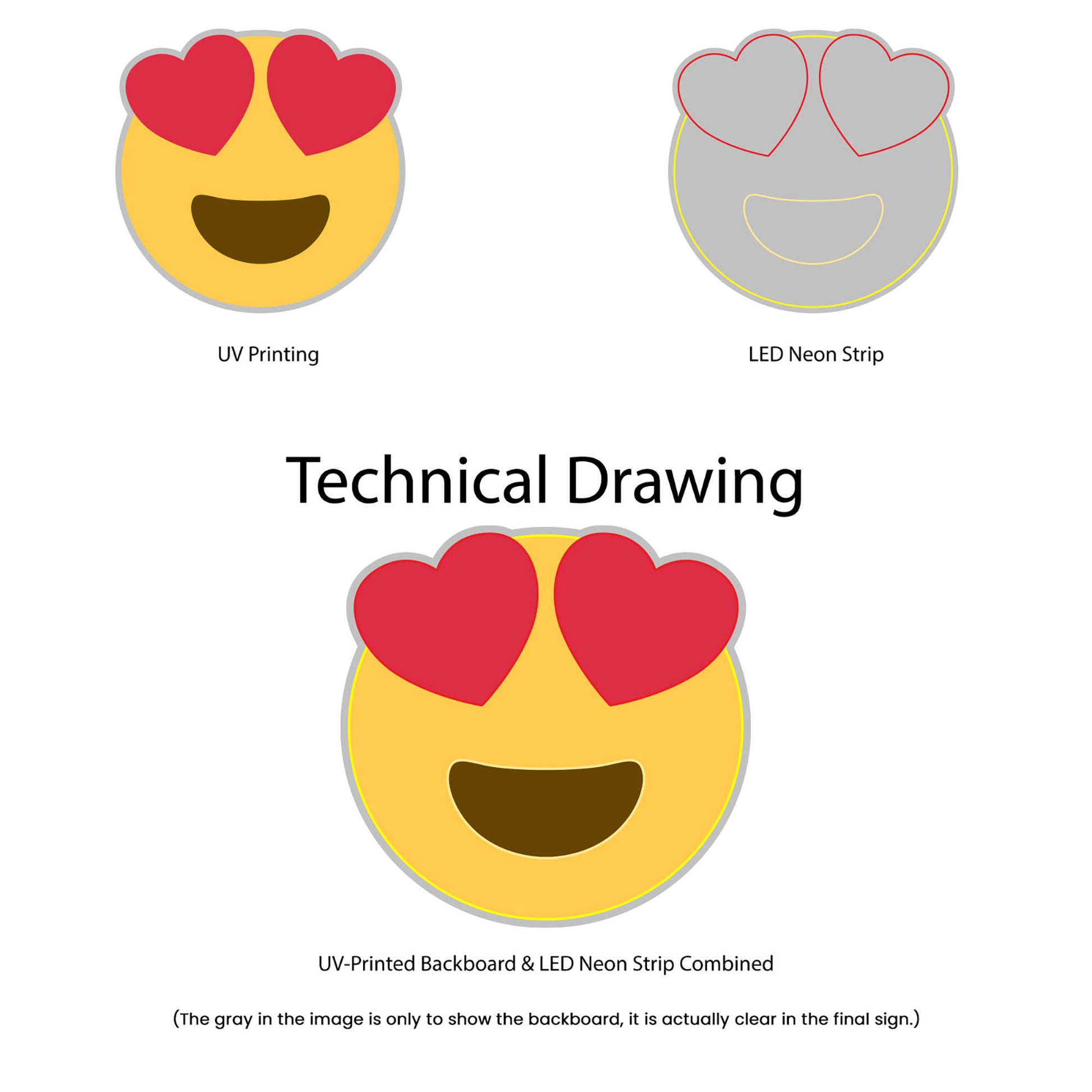 Heart Eyes Emoji Neon Sign - Multi-Color - Technical Drawing