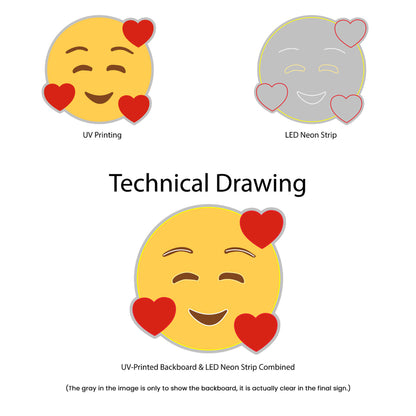 Heart Face Emoji Neon Sign - Multi-Color - Technical Drawing