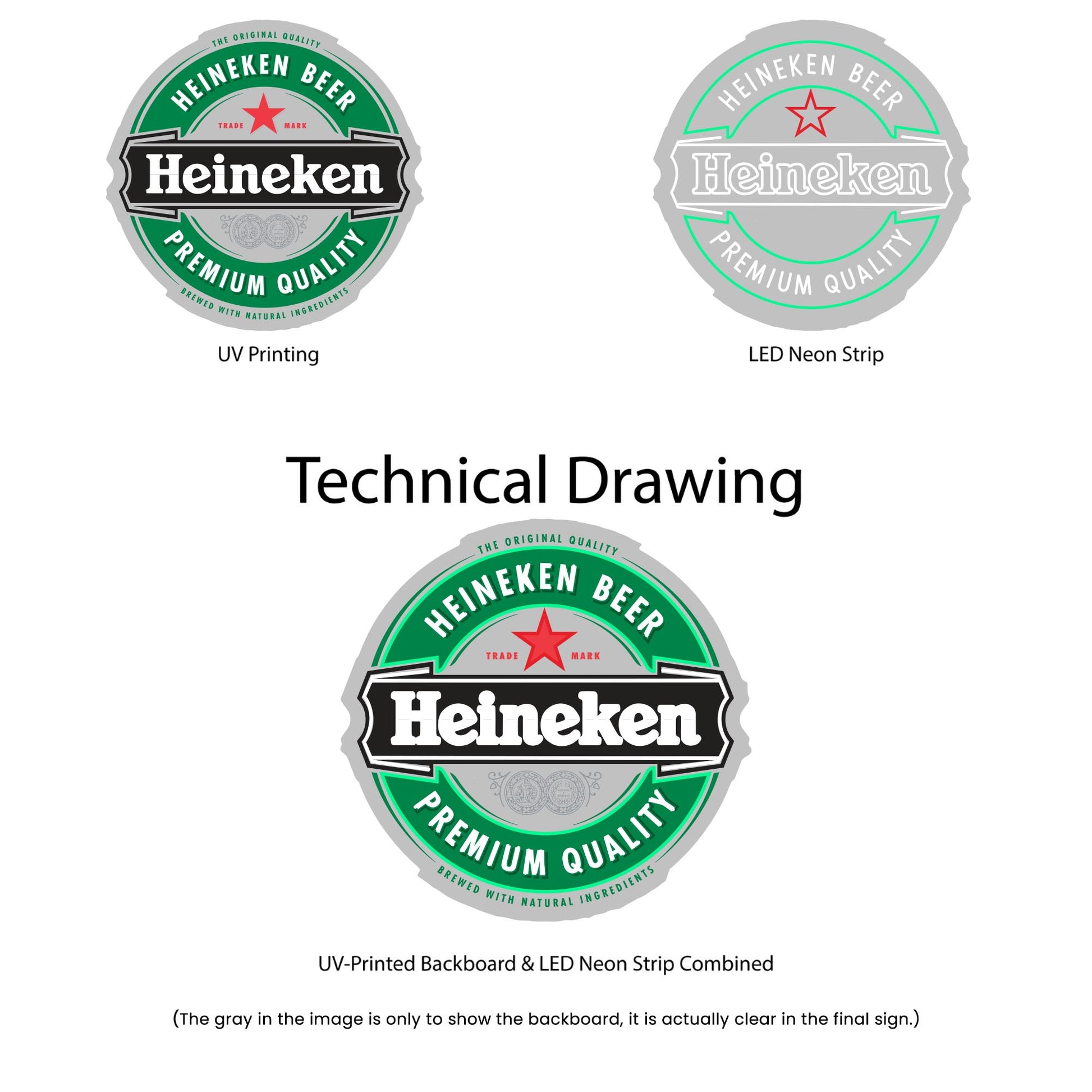 Heineken Neon Sign - Multi-Color - Technical Drawing