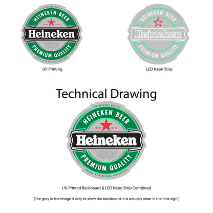 Heineken Neon Sign - Multi-Color - Technical Drawing