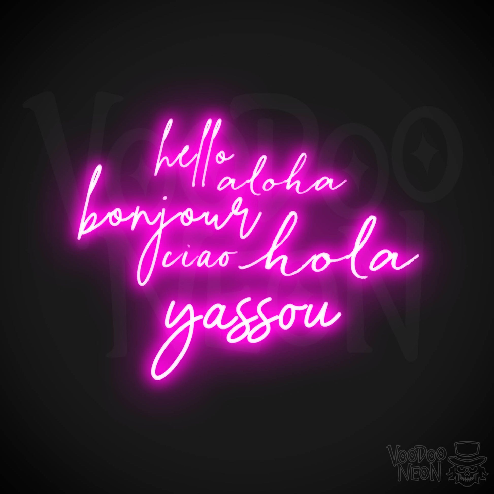 Hello Aloha Bonjour Hola Ciao Yassou Neon Sign - Neon Hello Sign - Color Pink
