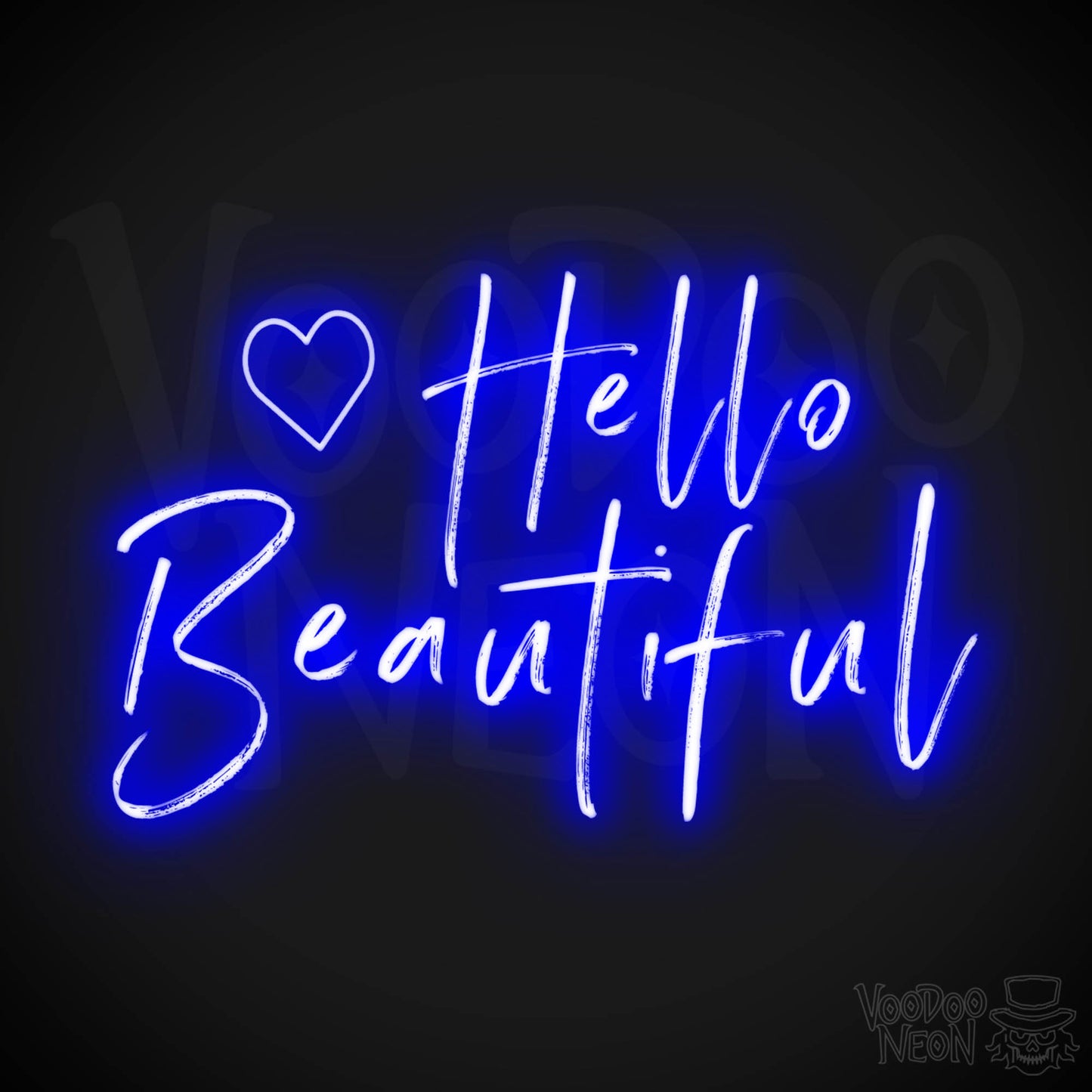 Hello Beautiful Neon Sign - Neon Hello Beautiful Wall Art - Color Dark Blue