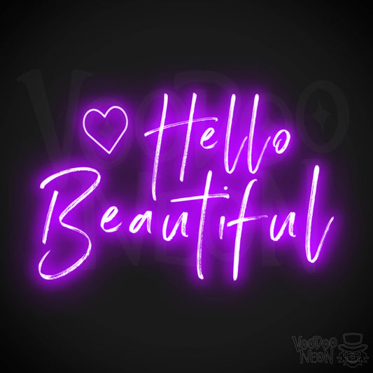Hello Beautiful Neon Sign - Neon Hello Beautiful Wall Art - Color Purple
