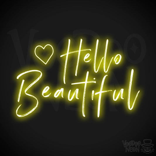 Hello Beautiful Neon Sign - Neon Hello Beautiful Wall Art - Color Yellow