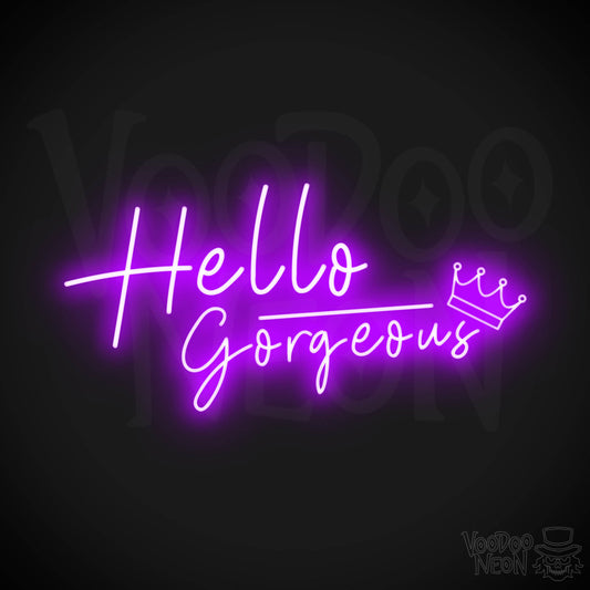 Hello Gorgeous Neon Sign - Neon Hello Gorgeous Wall Art - Color Purple