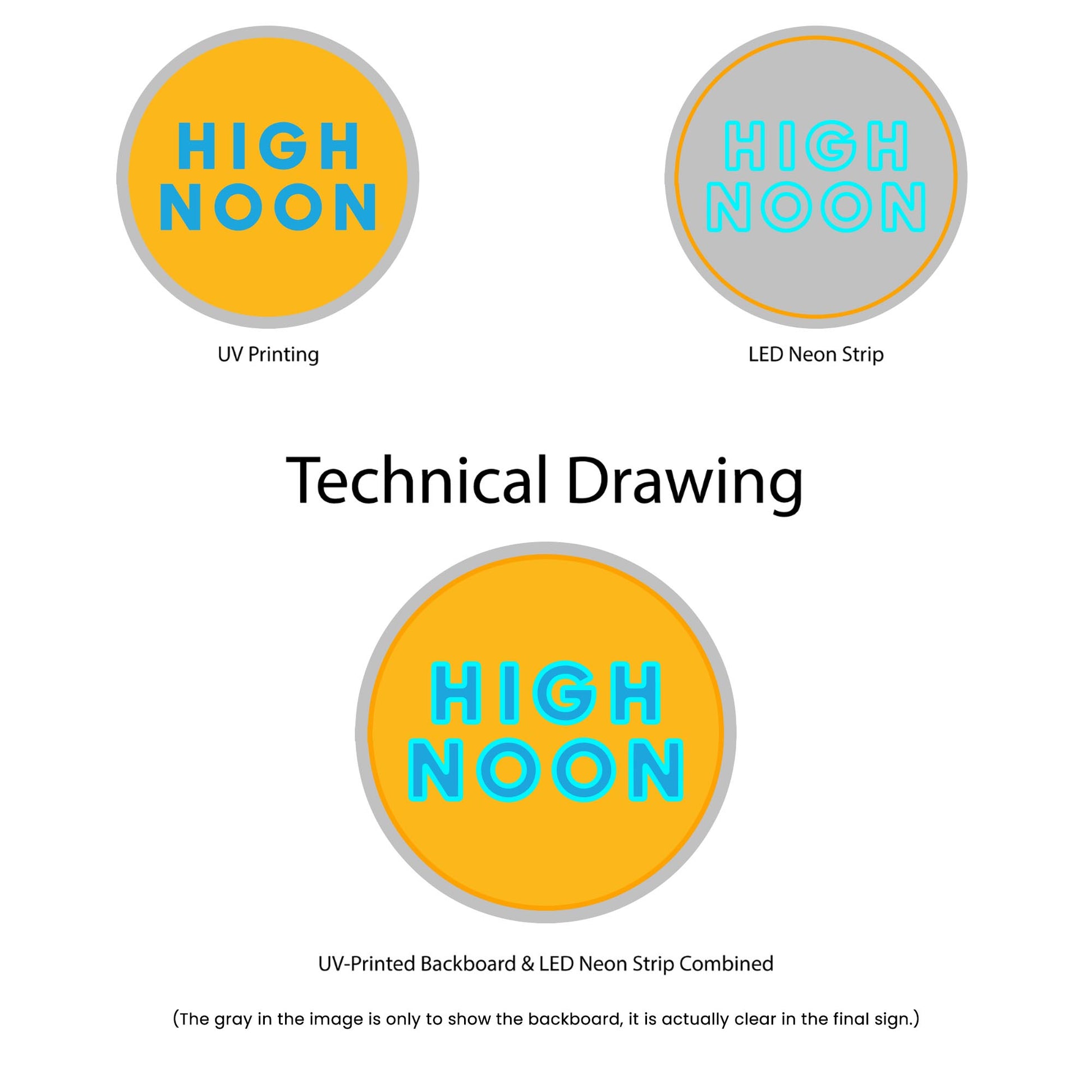 High Noon neon sign - Technical Drawing