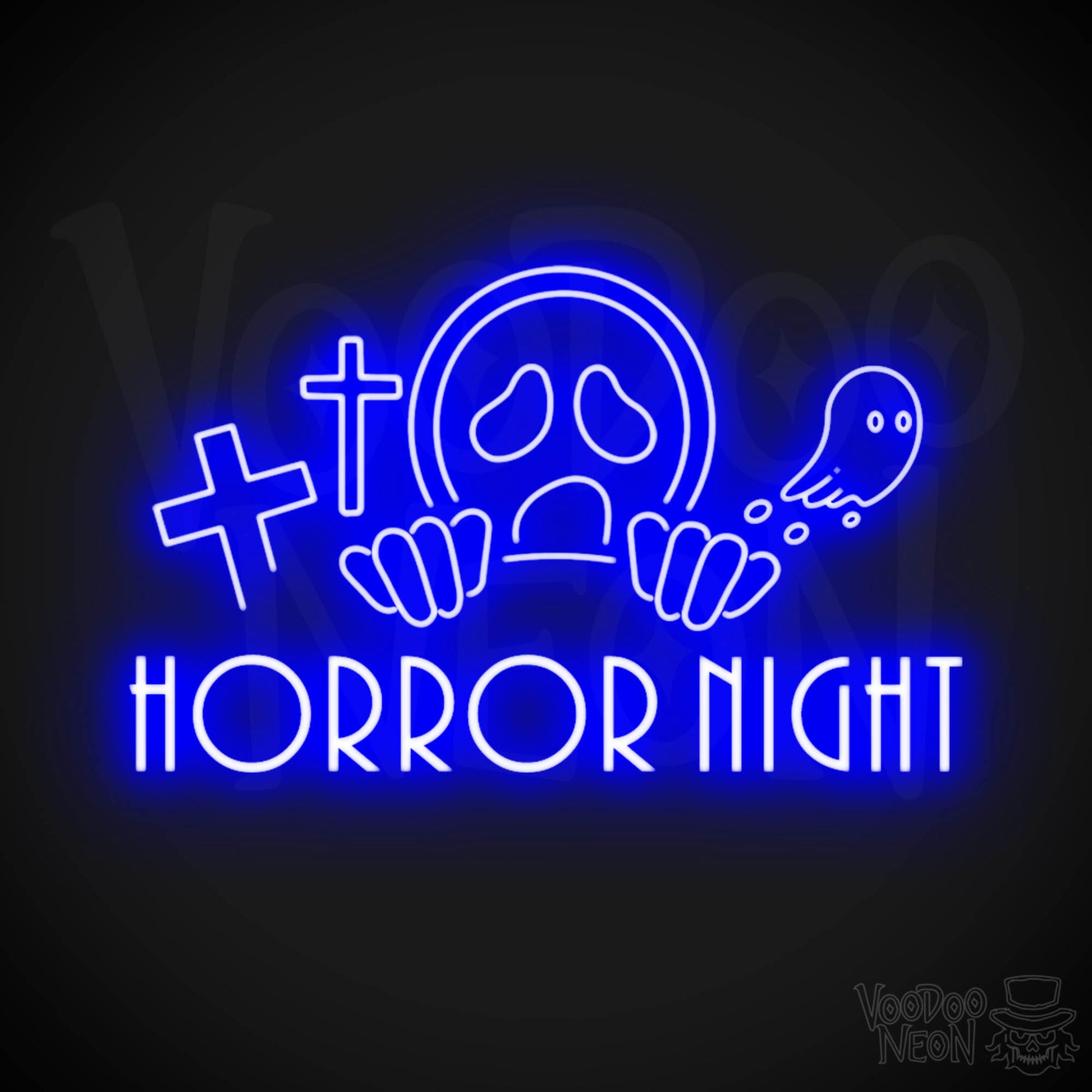 Horror Night Neon Sign - Neon Horror Night Sign - LED Wall Art - Color Dark Blue