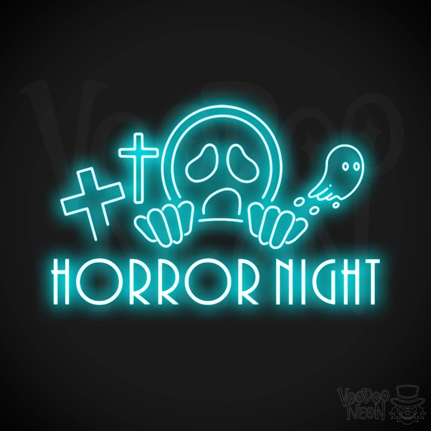 Horror Night Neon Sign - Neon Horror Night Sign - LED Wall Art - Color Ice Blue