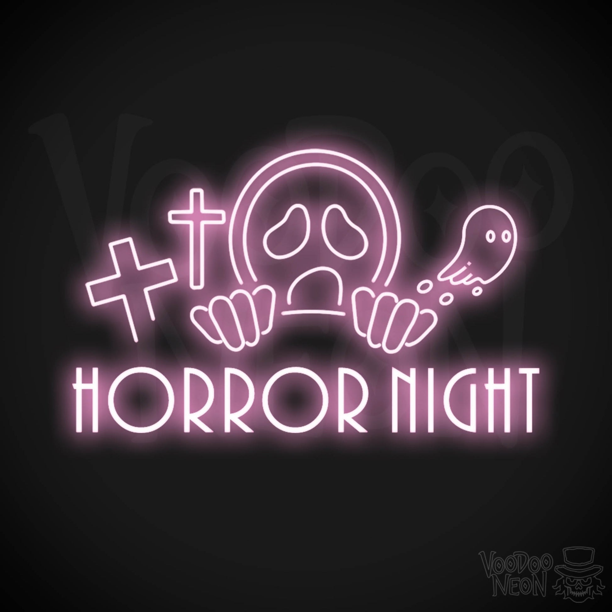 Horror Night Neon Sign - Neon Horror Night Sign - LED Wall Art - Color Light Pink