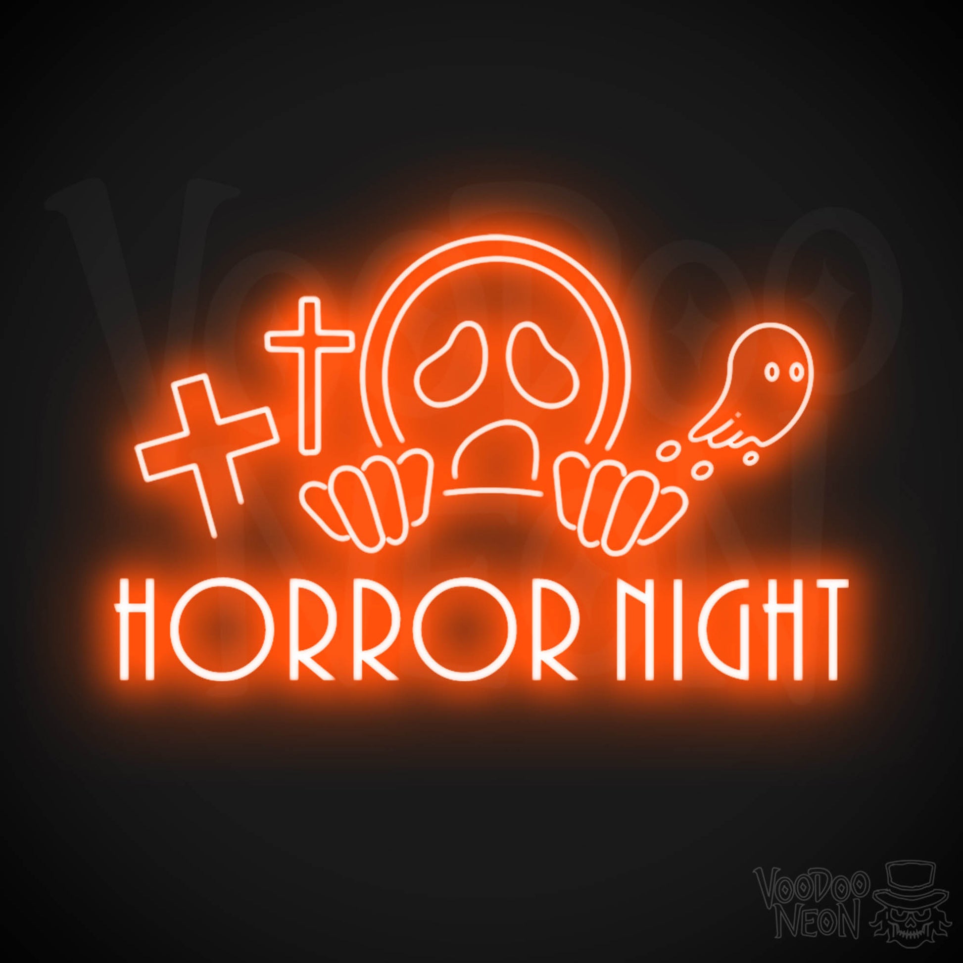 Horror Night Neon Sign - Neon Horror Night Sign - LED Wall Art - Color Orange