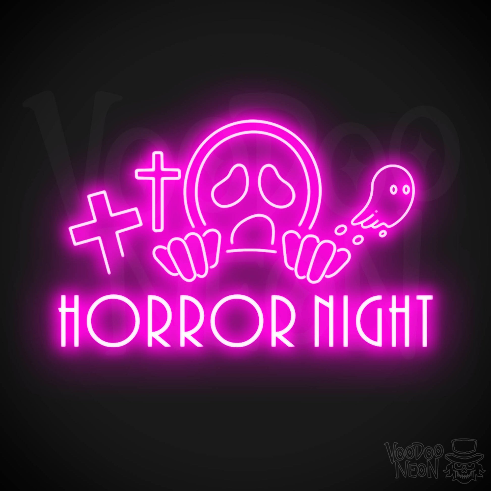 Horror Night Neon Sign - Neon Horror Night Sign - LED Wall Art - Color Pink