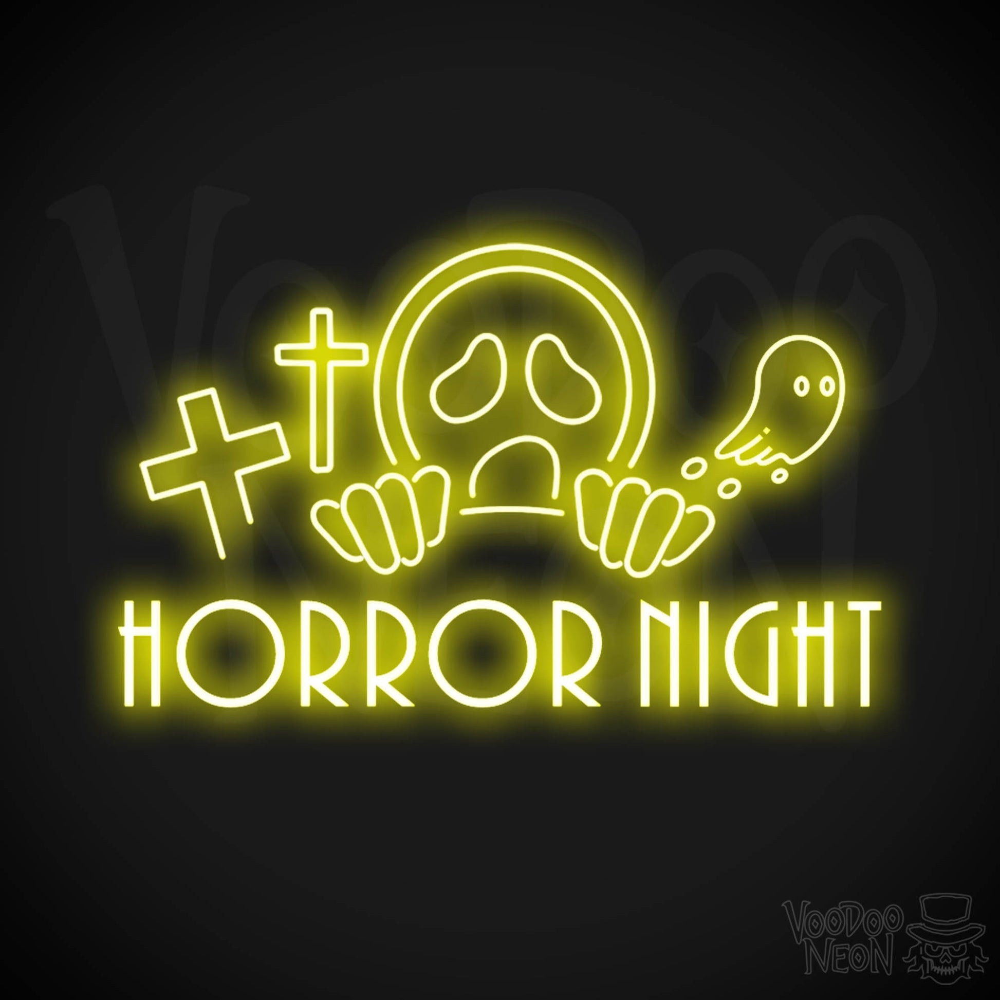 Horror Night Neon Sign - Neon Horror Night Sign - LED Wall Art - Color Yellow