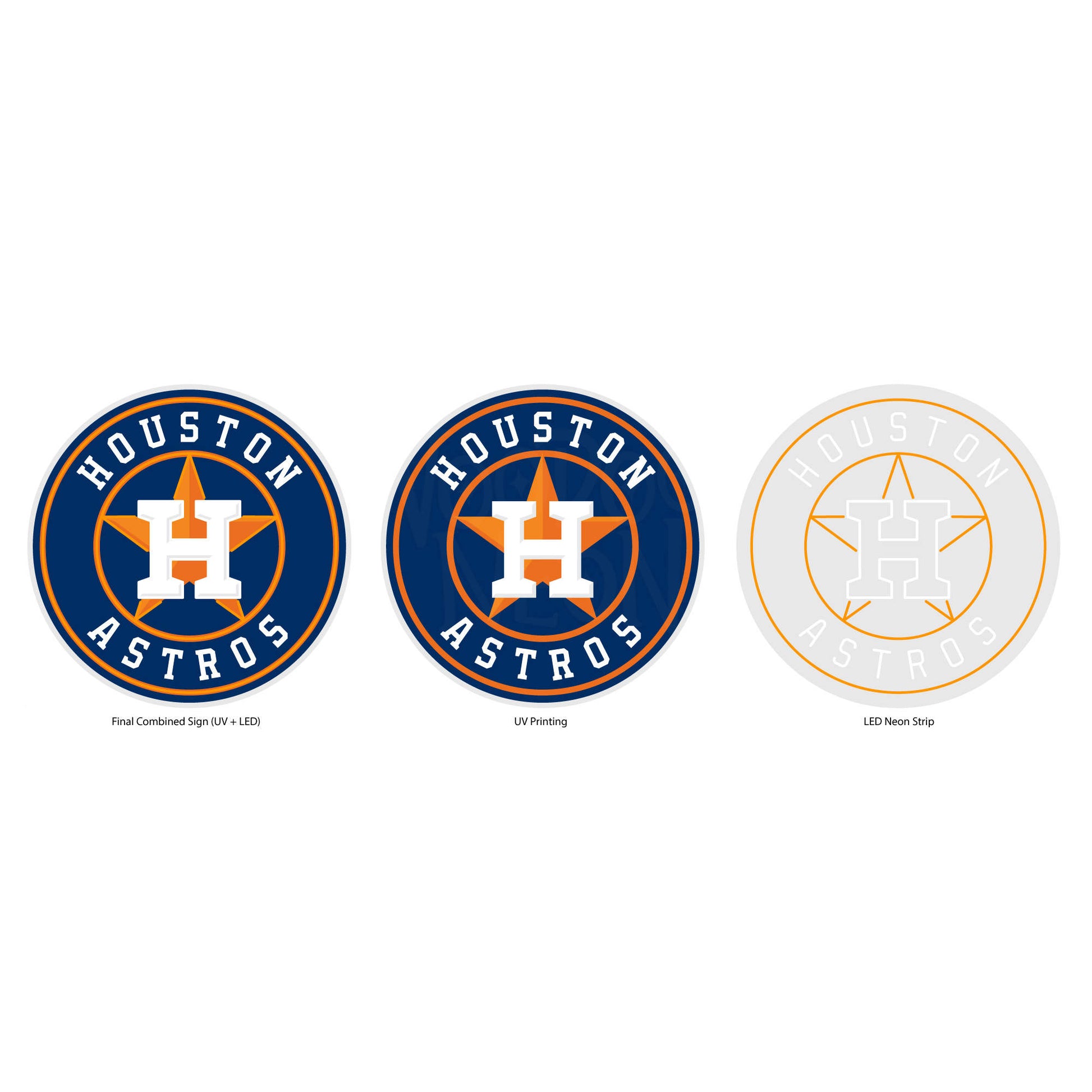 Houston Astros Neon Sign - Multi-Color;Houston Astros Neon Sign - MLB - Technical Drawing