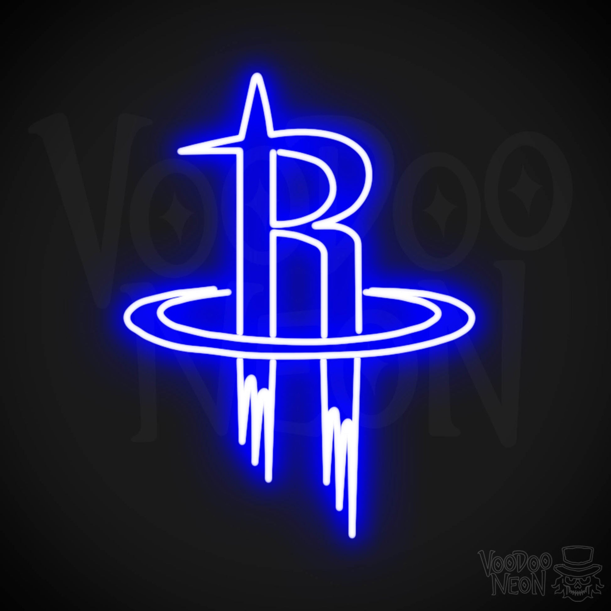Houston Rockets Neon Sign - Houston Rockets Sign - Neon Rockets Wall Art - Color Dark Blue