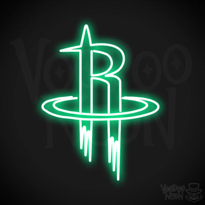 Houston Rockets Neon Sign - Houston Rockets Sign - Neon Rockets Wall Art - Color Green