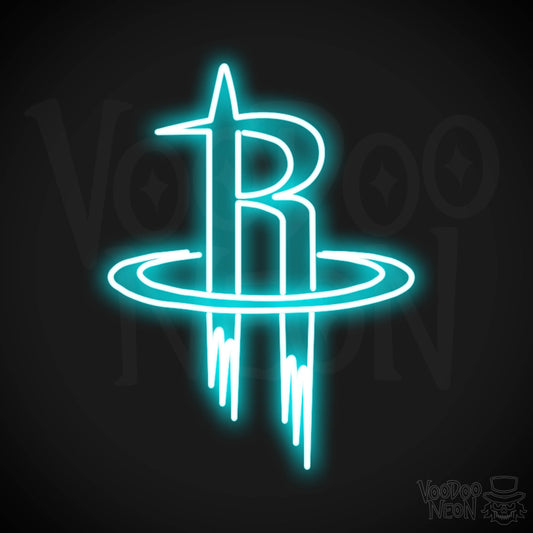 Houston Rockets Neon Sign - Houston Rockets Sign - Neon Rockets Wall Art - Color Ice Blue