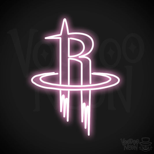 Houston Rockets Neon Sign - Houston Rockets Sign - Neon Rockets Wall Art - Color Light Pink