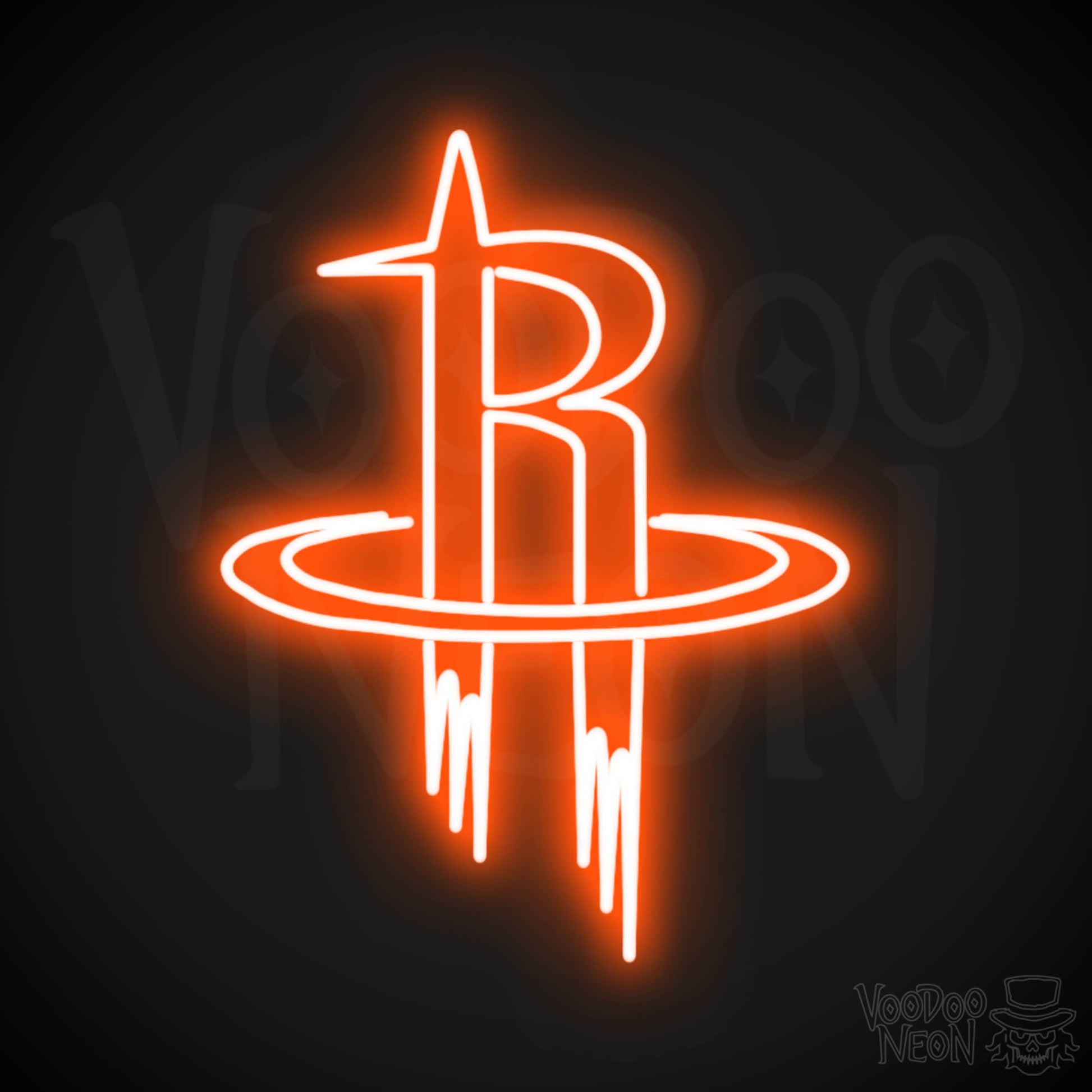 Houston Rockets Neon Sign - Houston Rockets Sign - Neon Rockets Wall Art - Color Orange