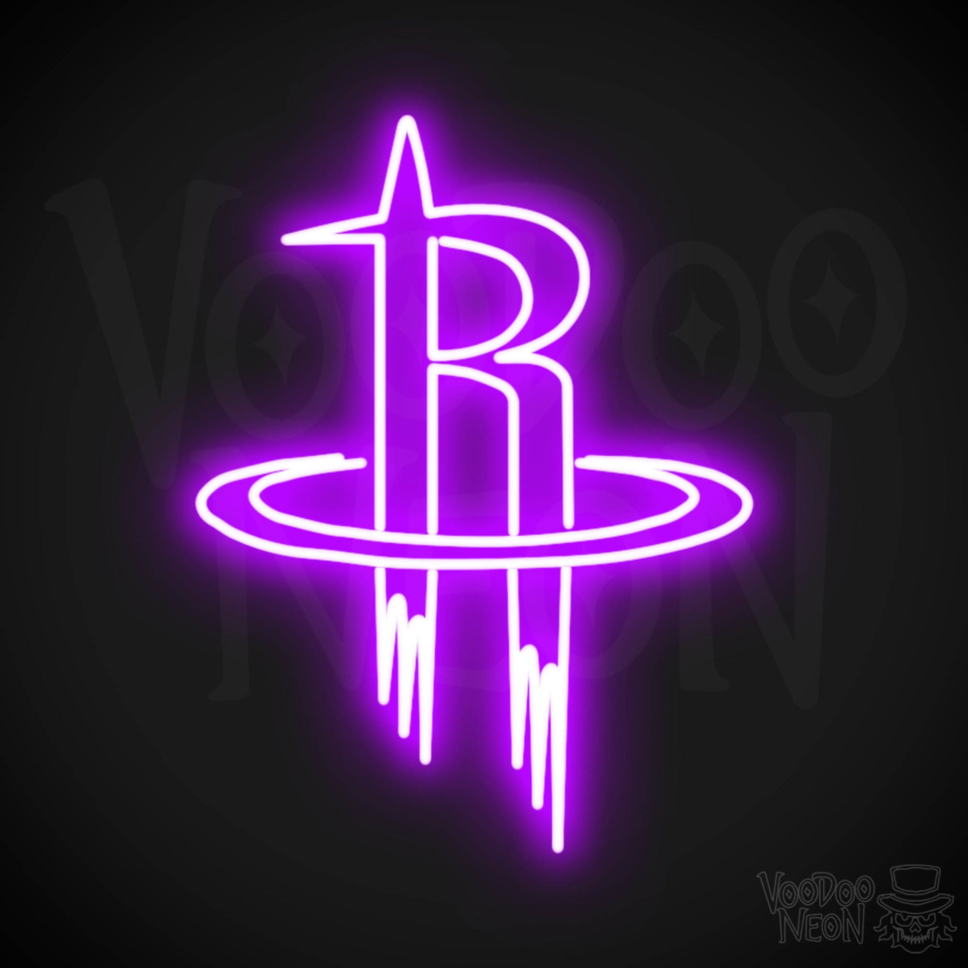 Houston Rockets Neon Sign - Houston Rockets Sign - Neon Rockets Wall Art - Color Purple