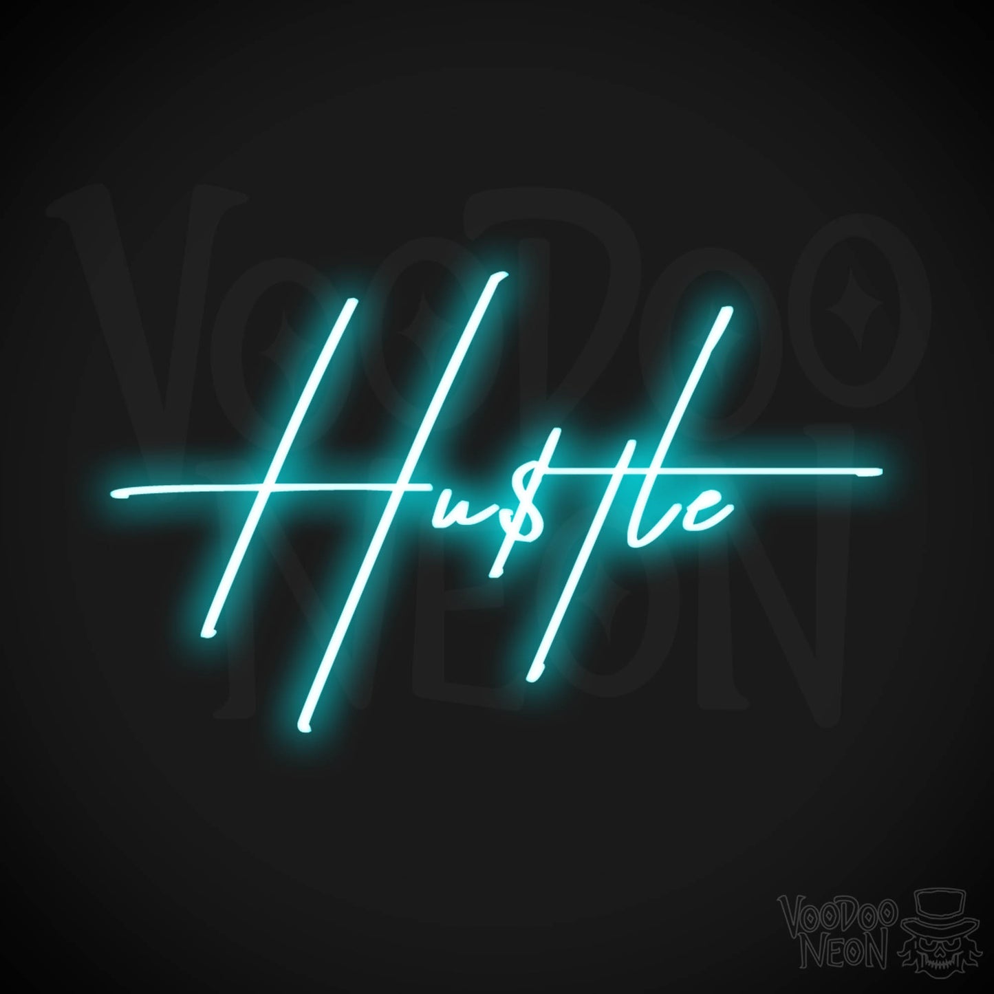 Hustle Neon Sign - Neon Hustle Sign - Hu$tle Neon Wall Art - Color Ice Blue