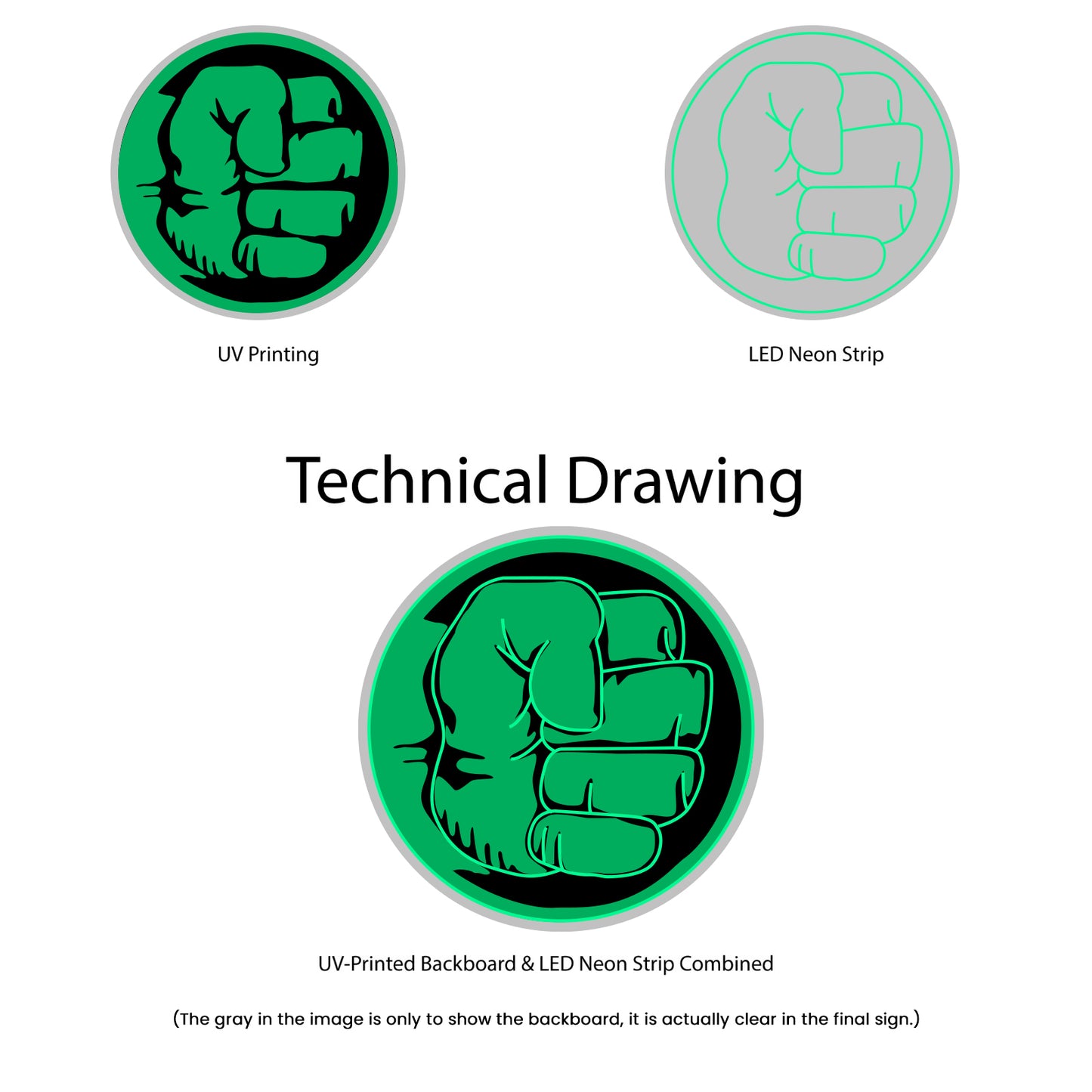 Hulk Neon Sign - Technical Drawing