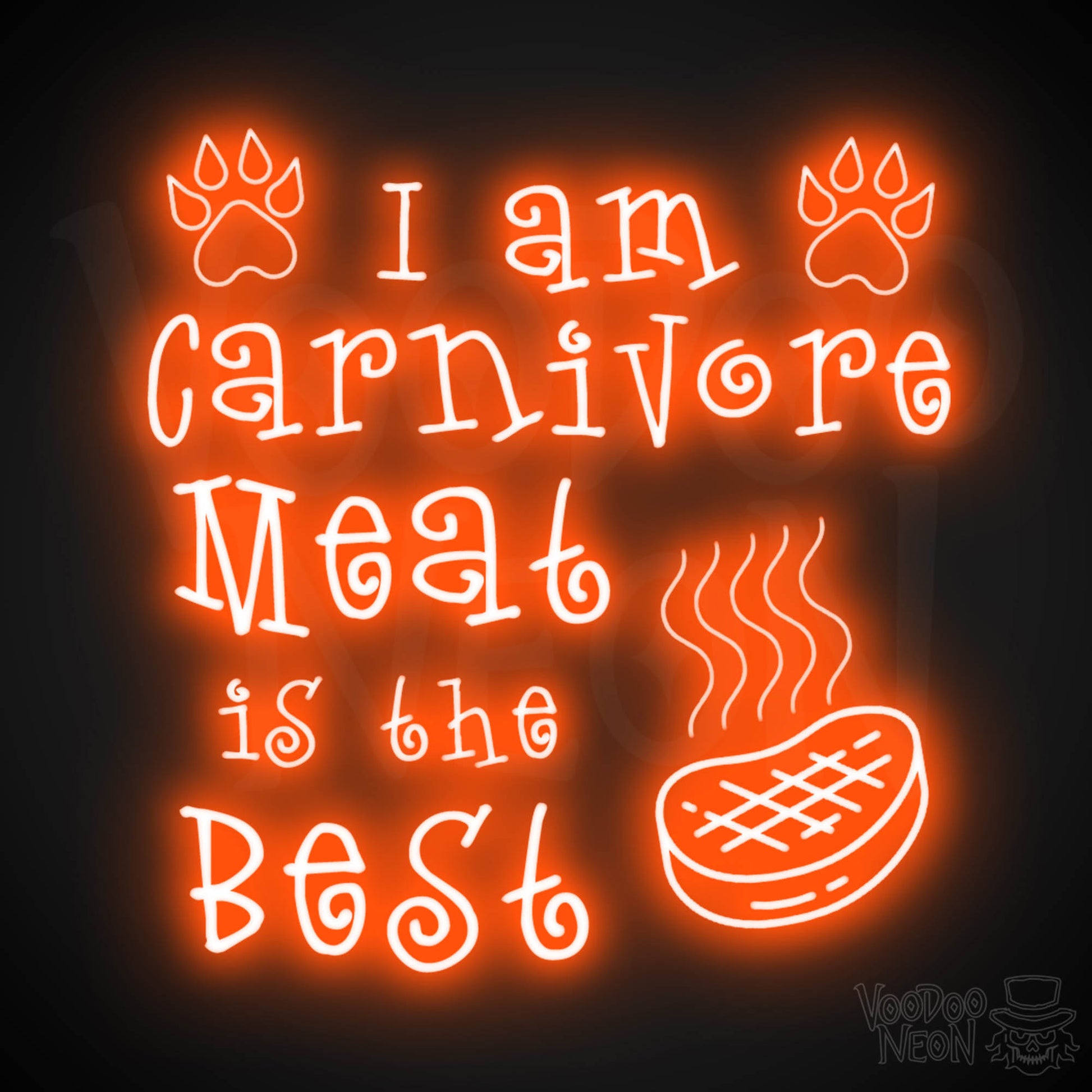 I Am Carnivore Meat Is The Best Neon Sign - Carnivore LED Neon Wall Art - Color Orange