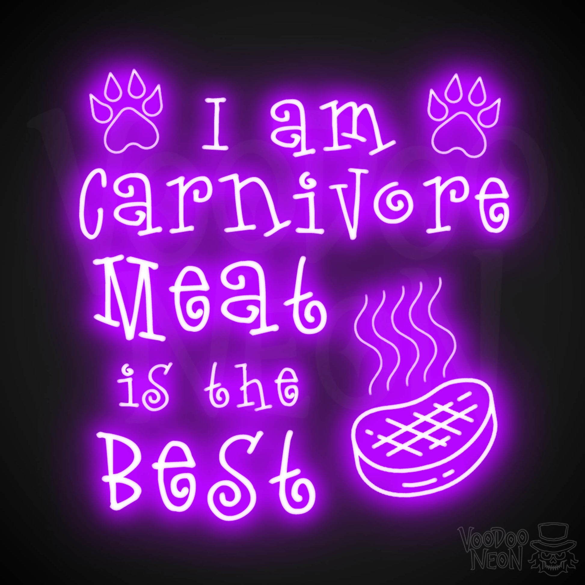 I Am Carnivore Meat Is The Best Neon Sign - Carnivore LED Neon Wall Art - Color Purple