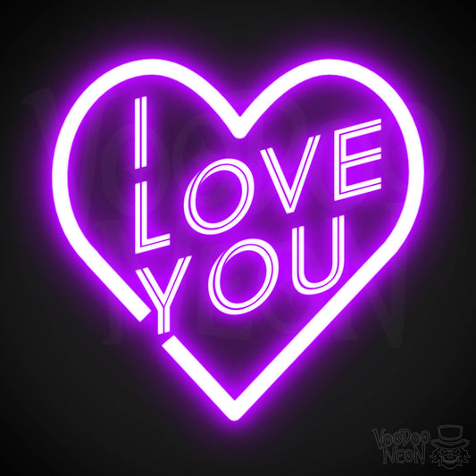 I Love You Neon Sign - Neon I Love You Sign - Wall Art - Color Purple