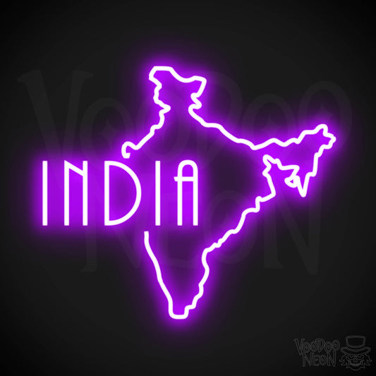 India Neon Sign - Neon India Sign - LED Sign - Color Purple