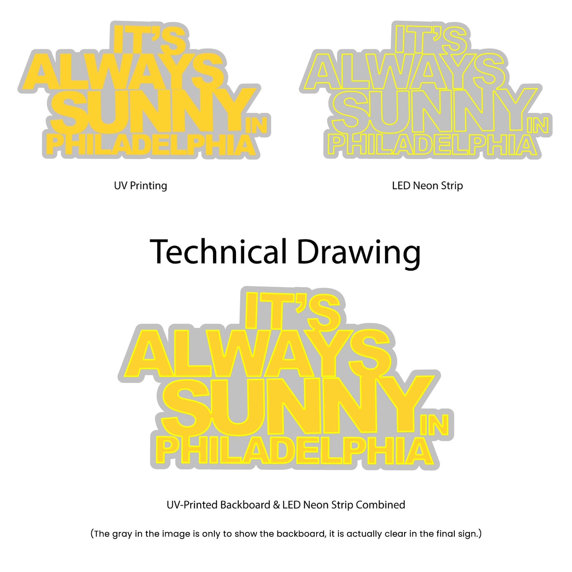 It's Always Sunny in Philadelphia Neon Sign - Multi-Color - Technical Drawing