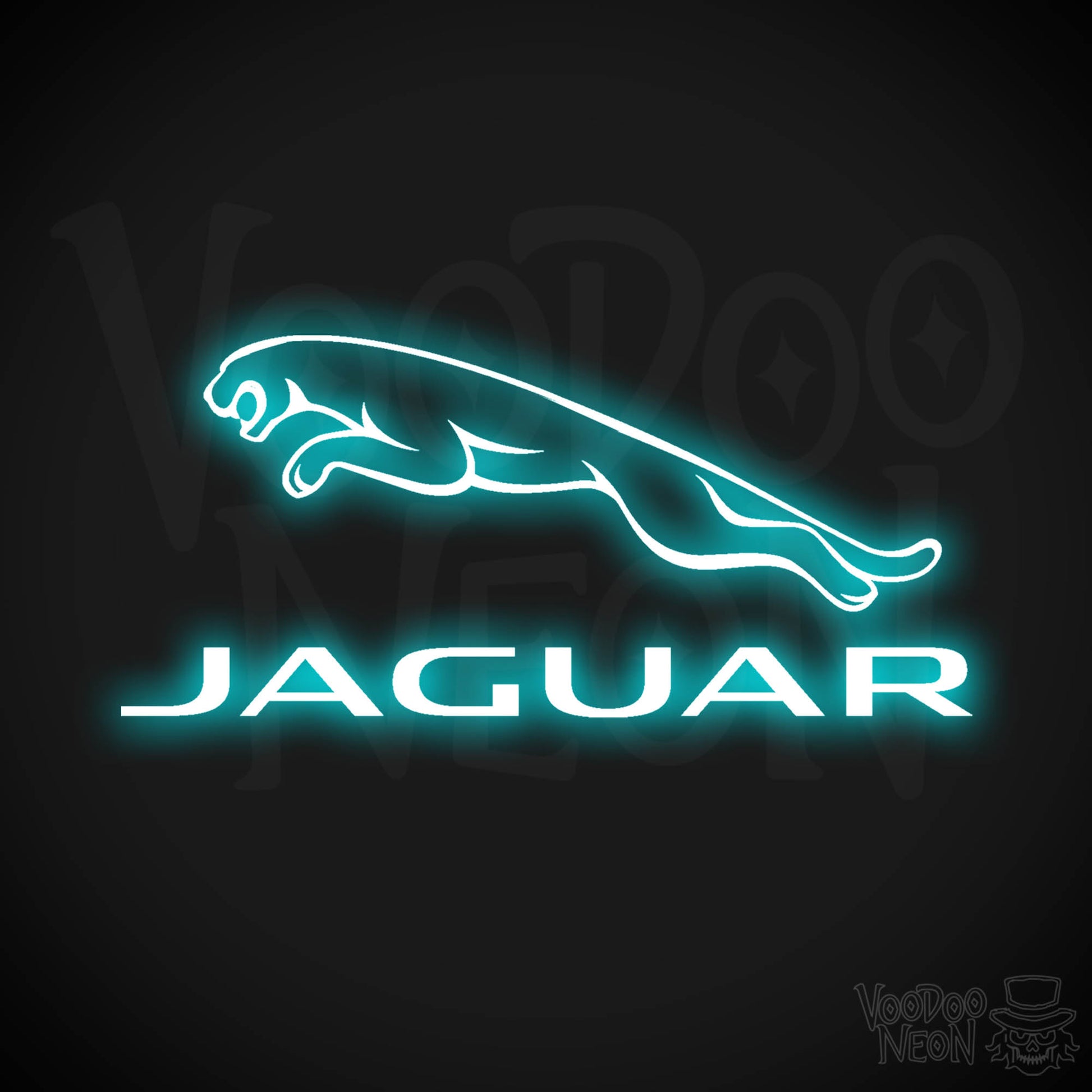 Jaguar Neon Sign - Neon Jaguar Sign| Jaguar Logo Wall Art - Color Ice Blue