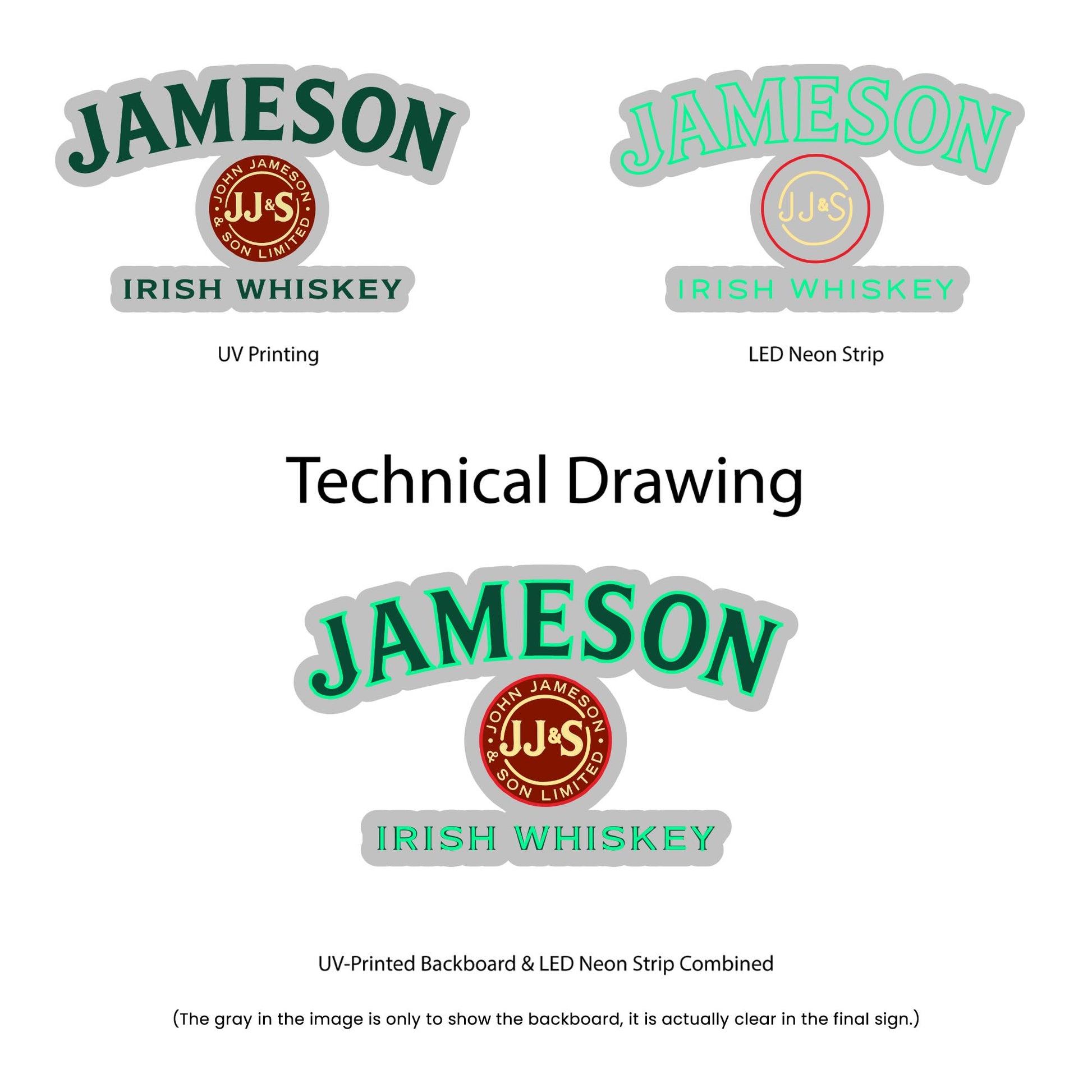 Jameson Whiskey neon sign - Technical Drawing