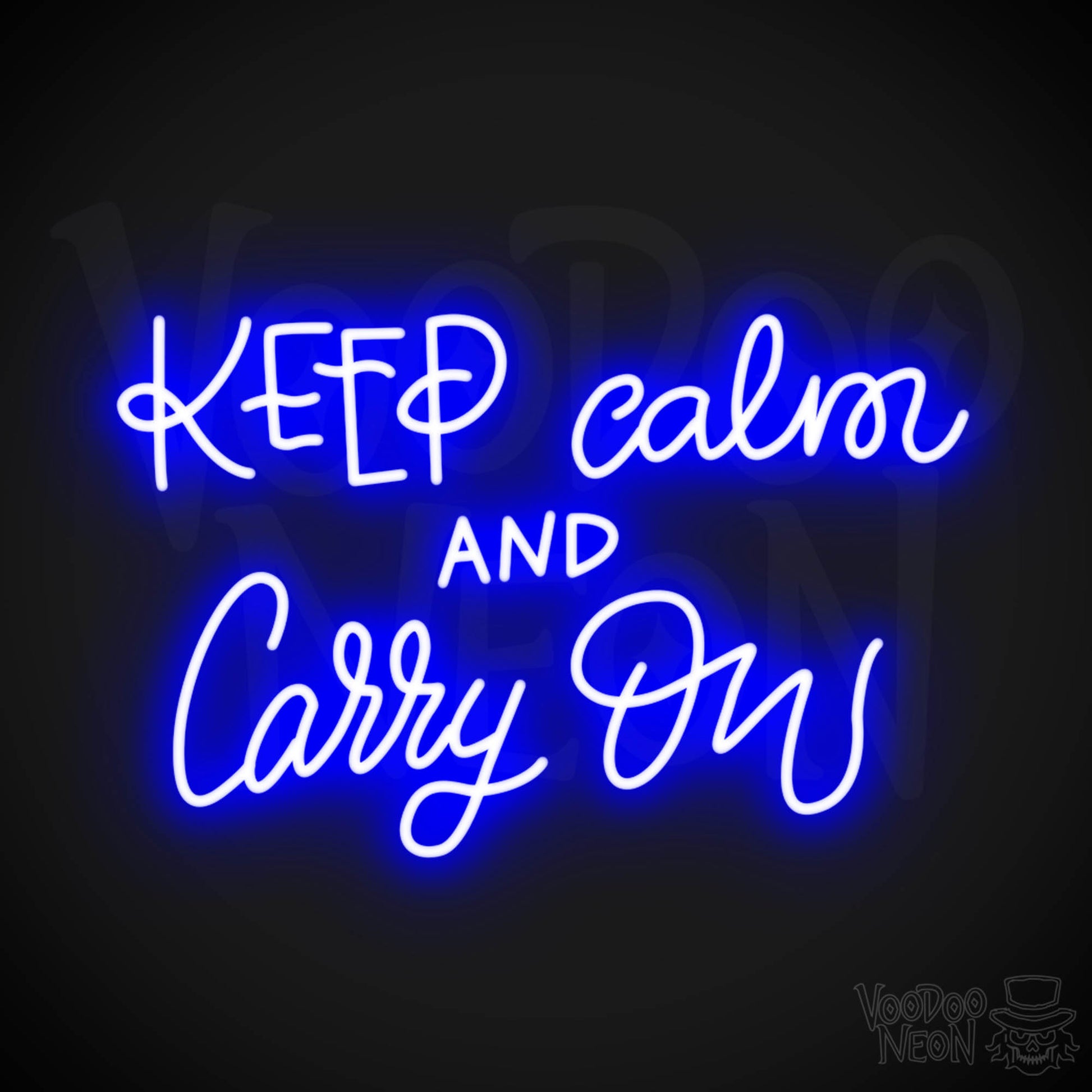 Keep Calm And Carry On Sign - Neon Sign - LED Wall Art - Color Dark Blue