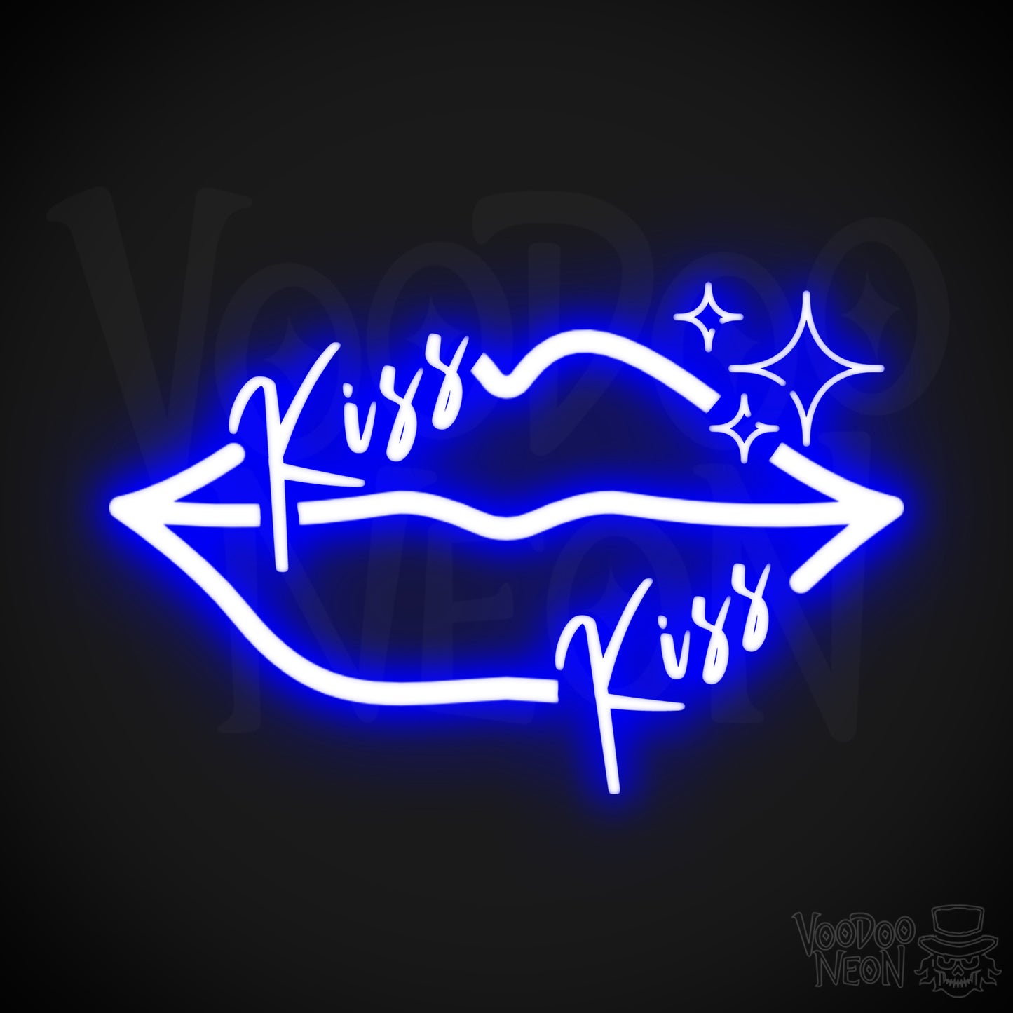 Kiss Neon Sign - Neon Kiss Sign - Kiss LED Neon Wall Art - Color Dark Blue