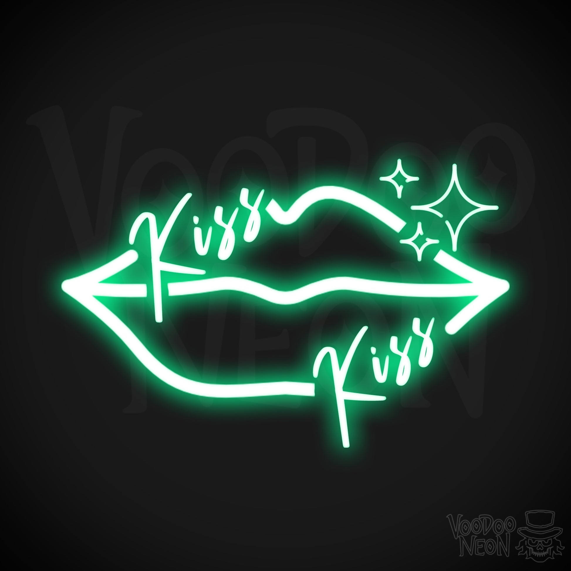 Kiss Neon Sign - Neon Kiss Sign - Kiss LED Neon Wall Art - Color Green
