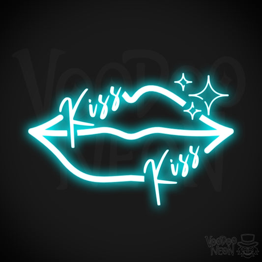 Kiss Neon Sign - Neon Kiss Sign - Kiss LED Neon Wall Art - Color Ice Blue