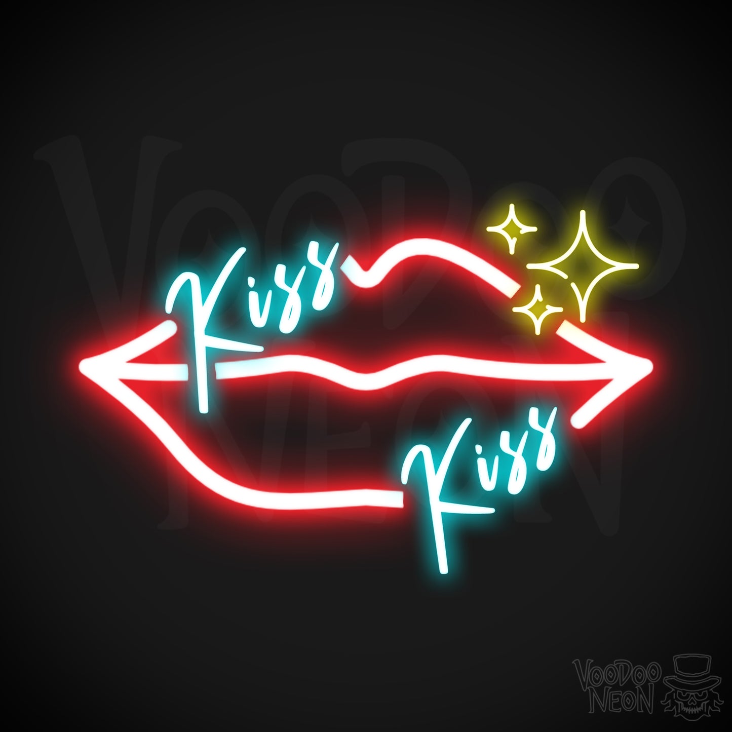 Kiss Neon Sign - Neon Kiss Sign - Kiss LED Neon Wall Art - Color Multi-Color