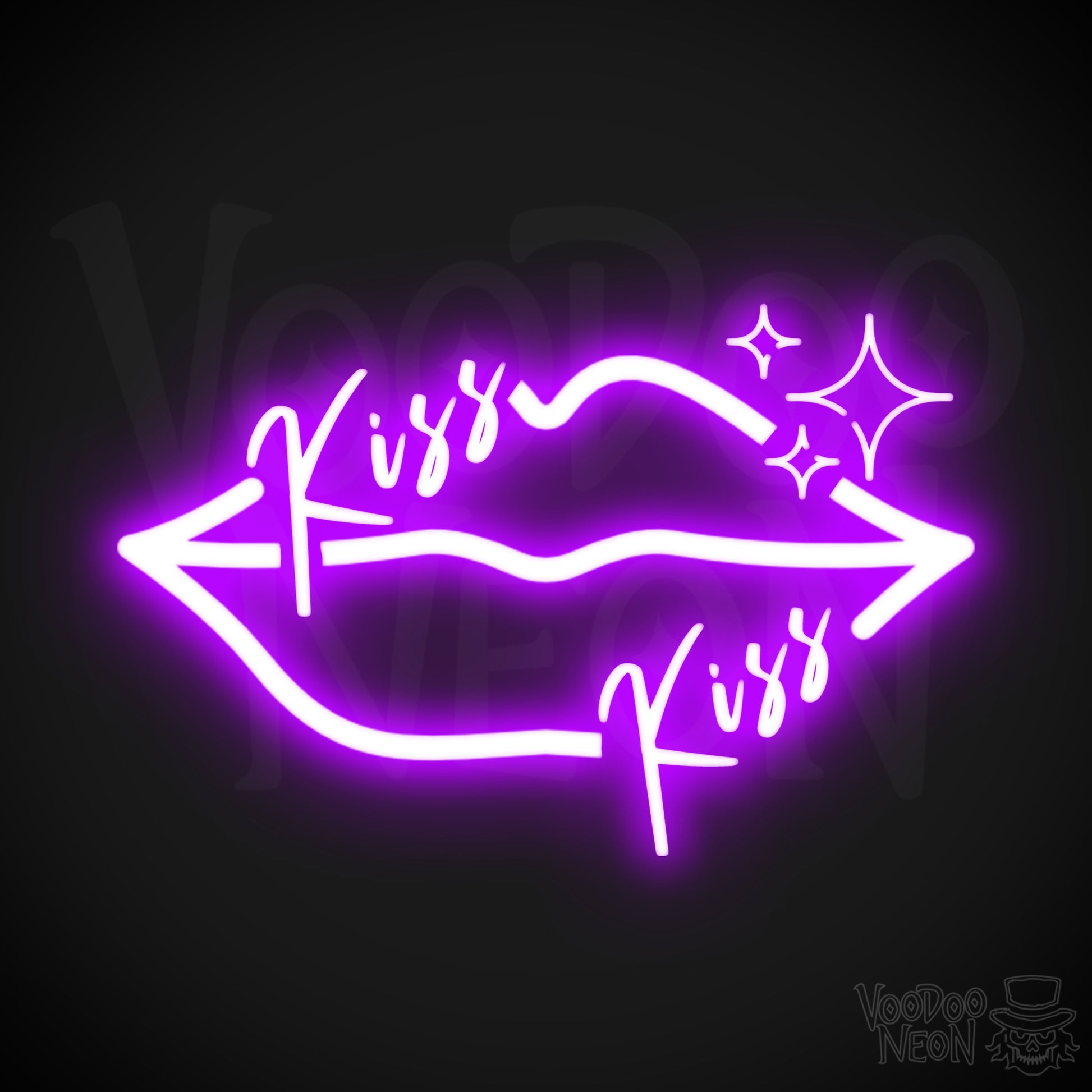 Kiss Neon Sign - Neon Kiss Sign - Kiss LED Neon Wall Art - Color Purple