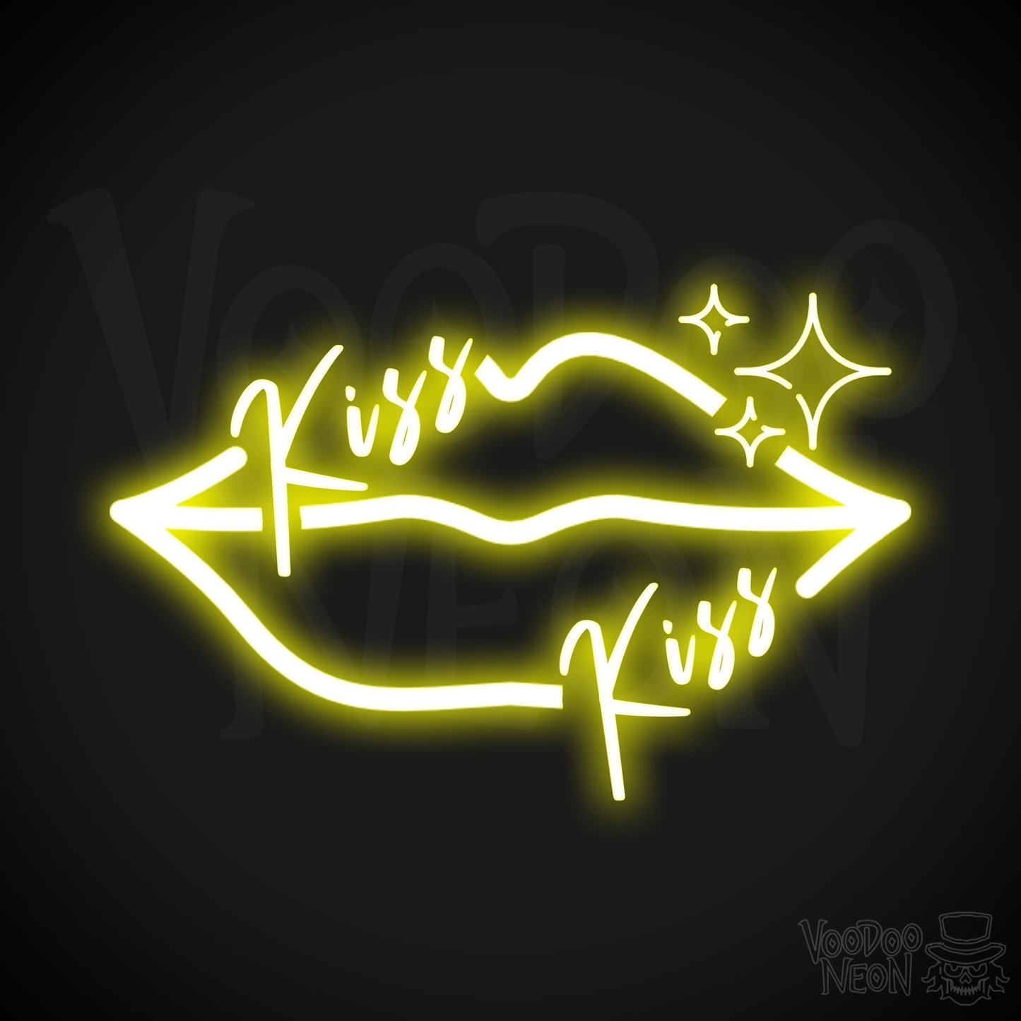Kiss Neon Sign - Neon Kiss Sign - Kiss LED Neon Wall Art - Color Yellow