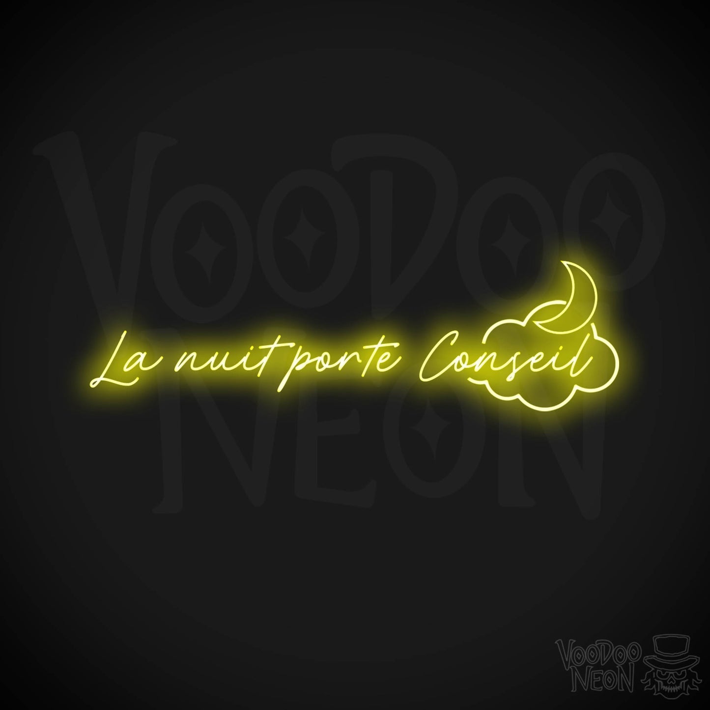 La Nuit Porte Conseil Neon Sign - La Nuit Porte Conseil Sign - Color Yellow